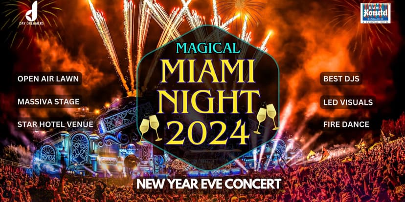 New Year Party In Bangalore Whitefield  - Magical Miami Night 2024 poster